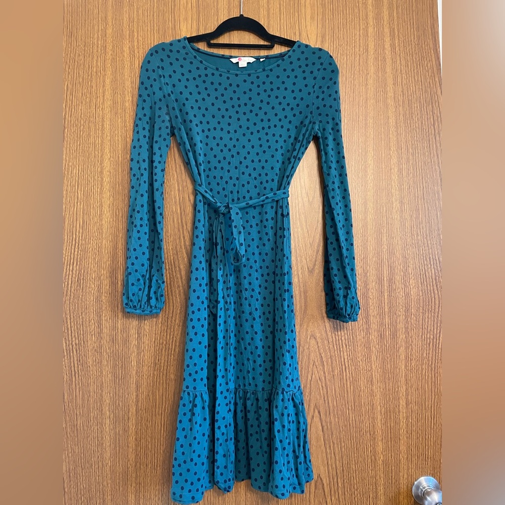 Boden Teal Long Sleeve Dress with Dots